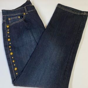 Women’s V Christina Jeans Size 10 Straight Leg Brass Rivets Dark Denim